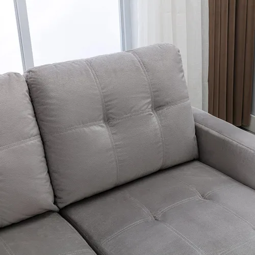 Vista 6 de Sofá modular con cama extraíble, sofá esquinero tapizado de terciopelo de 76.8 pulgadas con marco de madera maciza de 2 asientos y diván de Gris