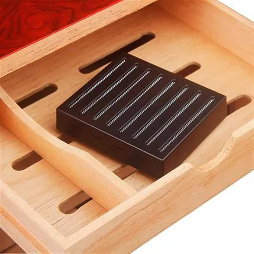Vista 7 de Humidor de madera Caja de cigarros Gabinete Caja de cigarros portátil Higrómetro Caja de humidor de cigarros para capacidad de viaje alrededor de 75