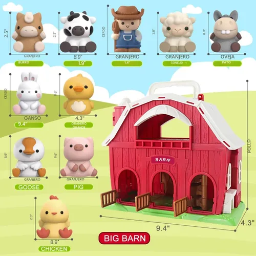 Vista 2 de Juguete de granero grande de animales de granja para niños de 1, 2 y 3 años, juguetes Montessori educativos para niños pequeños, juego de simulación