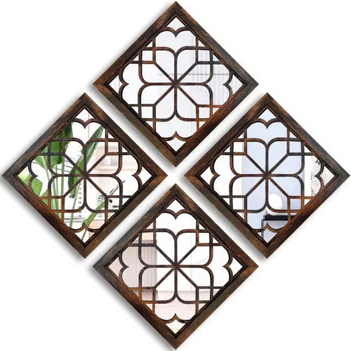 Vista 21 de Wocred Juego de 2 Espejos Rectangulares de Pared, Hermoso Espejo de Acento Rústico de Granja, Espejo de Entrada Color Madera de Granero