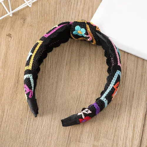 Vista 2 de LIANXUE Diadema de punto floral para mujer, turbante elástico, floral, ganchillo, cuadrado, estilo étnico, diadema envolvente para la cabeza