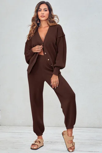 Vista 6 de MAOECO Conjunto de 2 piezas para mujer, suéter de punto y pantalones deportivos de cintura alta
