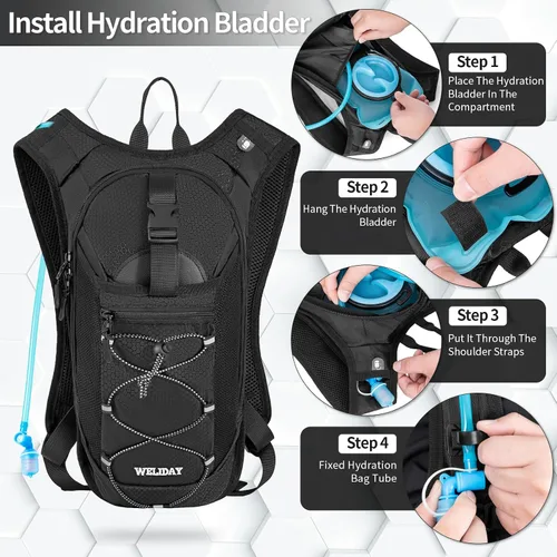 Vista 4 de Mochila de hidratación con vejiga de agua a prueba de fugas, mochila ligera de agua hidroeléctrica para rave, ciclismo, correr, senderismo, escalada