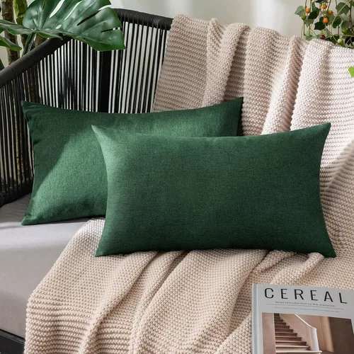 Vista 62 de MIULEE - Paquete de 2 fundas de almohada decorativas para exteriores, impermeables, sólidas, de imitación de lino, para jardín, casa de campo, Azul
