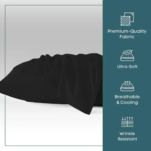 Vista 3 de Micropuff Fundas de almohada de tamaño estándar, extremo abierto, paquete de 2, funda de almohada hipoalergénica suave y transpirable. Funda de Negro