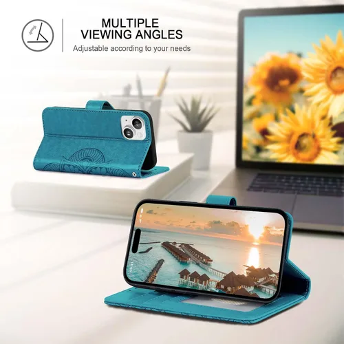 Vista 3 de Funda tipo cartera para iPhone 15, [bloqueo RFID] 3 tarjeteros con ranura para tarjeta de crédito, funda protectora magnética de cuero para iPhone