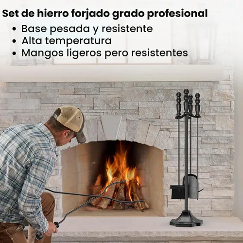 Vista 2 de GameXcel - Juego de herramientas para chimenea de 5 piezas, juego de herramientas de accesorios para chimenea con soporte, hierro forjado de 32
