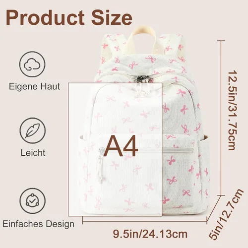 Vista 6 de LEDAOU Mini mochila para niñas, bonita mochila pequeña para mujeres, adolescentes, niños, escuela, viajes, bolso de hombro, Lazo rosado, Pequeño
