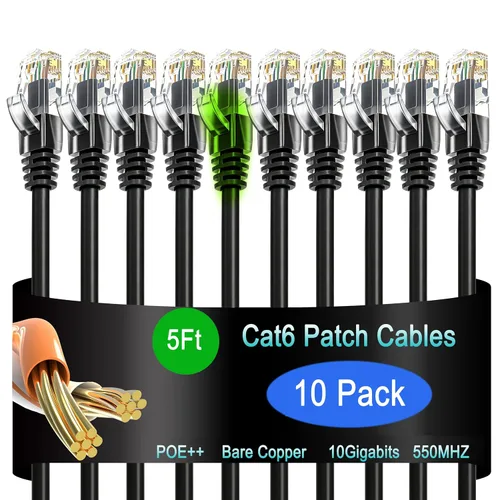 Vista 57 de Cable de Parche Ethernet Cat6 de 0.5 pies (Paquete de 10), Cable de Parche Cat6 para Centros de Datos, Cable Cat 6 10G, Cables de Parche de Red