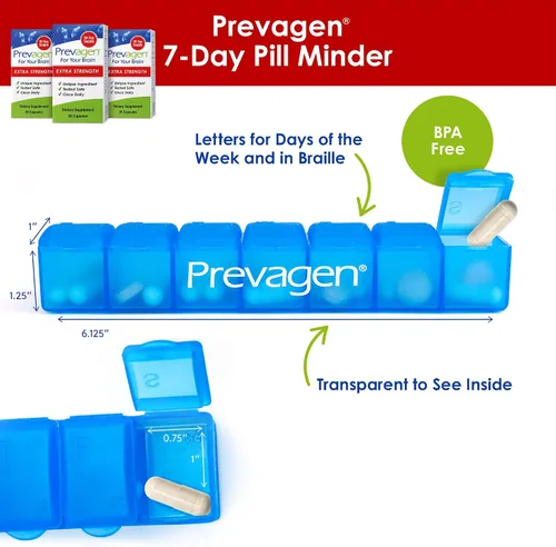 Vista 5 de Prevagen Mejora la memoria: extra fuerte 20 mg, 30 cápsulas Paquete de 3 Con Apoaequorina y vitamina D y Prevagen 7 días Pastillero Suplemento