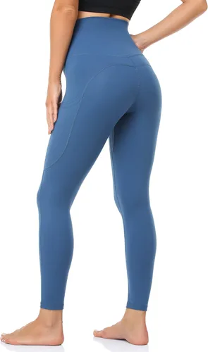 Vista 4 de YUNOGA Pantalones de yoga atléticos suaves de cintura alta para mujer, leggings de entrepierna de 25 pulgadas con bolsillos
