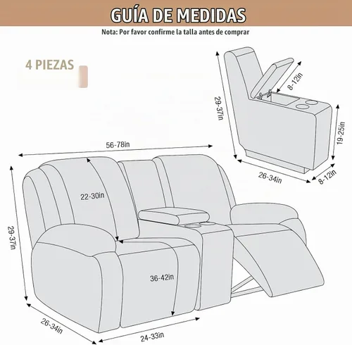 Vista 2 de VANSOFY - Funda elástica para sofá biplaza reclinable con consola central, color verde militar