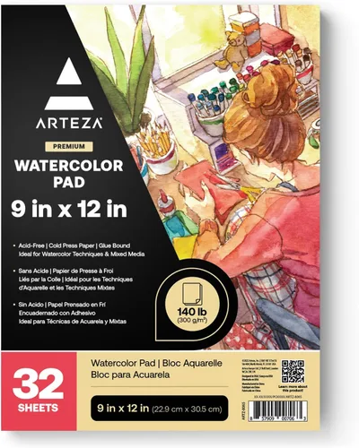 Vista 8 de ARTEZA Papel de acuarela, 20 hojas, almohadillas de papel redondas de 7 pulgadas de diámetro, 140 lb/300 g/m², 100% algodón, papel de arte prensado