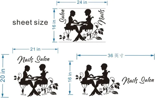 Vista 6 de Calcomanía de pared de salón de uñas de moda para niña, calcomanía extraíble e impermeable, logotipo de salón de belleza para ventana o pared