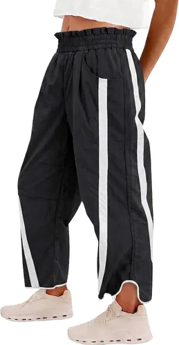 Vista 8 de Fisoew Pantalones deportivos holgados de pierna ancha para mujer, cintura Verde militar