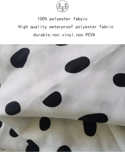 Vista 3 de Cortina de ducha de lunares negros para baño, diseño pequeño y moderno de lunares negros sobre blanco, tela de poliéster impermeable para niños, 72