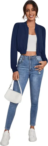 Vista 3 de SweatyRocks Chaqueta tipo bombardero de manga larga con cremallera para mujer