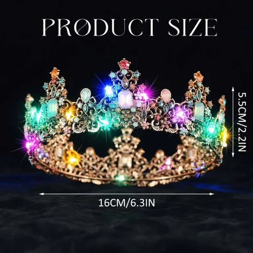 Vista 3 de Yean Coronas y tiaras con diamantes de imitación barrocos LED, corona de reina nupcial, corona de cristal, para boda, fiesta, tiara para mujer