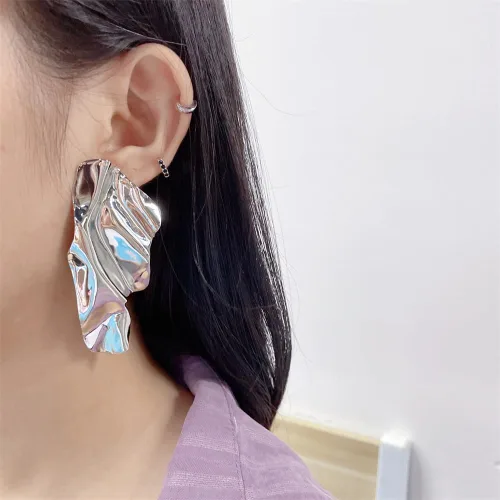 Vista 6 de Aretes colgantes de textura geométrica única para mujeres y niñas, modernos irregulares, rectangulares, minimalistas, grandes, grandes, colgantes