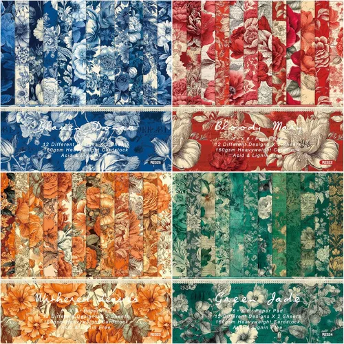 Vista 7 de Papel de cartulina floral, bloc de papel para álbum de recortes de 6 x 6 pulgadas, 24 hojas de papel de patrón de flores de una sola cara, papel