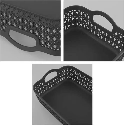 Vista 2 de 6-Pack Small Plastic Baskets, Flat Drawer Organizer Trays, Gray Drawer/Closet Storage Tray, Multi-Purpose, Ideal for Closets, Cabinets, Shelves