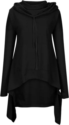 Vista 4 de Sudaderas con capucha con cordón de cuello alto para mujer, dobladillo irregular, manga larga, túnica con capucha, sin botones