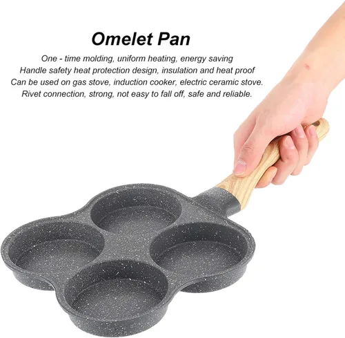 Vista 6 de Yitengteng Sartén profesional de 4 agujeros para el desayuno con 4 orificios, sartén antiadherente para panqueques, sartén para panqueques de 4