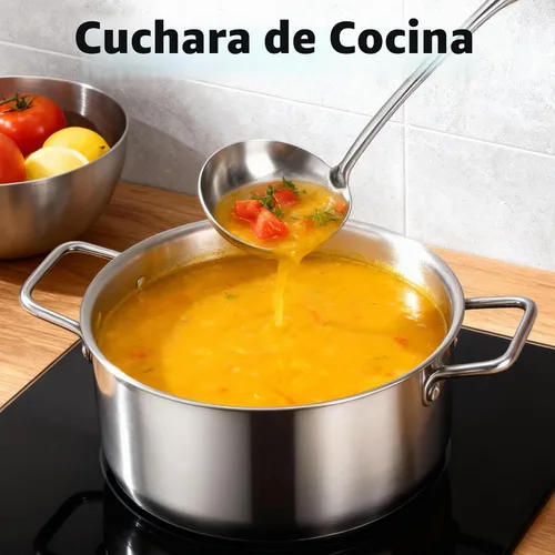 Vista 8 de TBWHL Cucharón de Sopa de Metal 34 cm de Acero Inoxidable 304 con Mango Largo - Cucharón de Cocina Profesional con Mango Ergonómico y Equilibrio