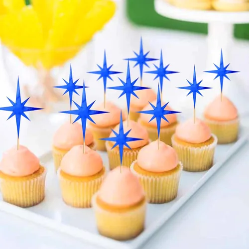 Vista 5 de 30 piezas de decoración de cupcakes de estrella pequeña con centelleantes para cupcakes, compromiso, novia, baby shower, boda, fiesta de cumpleaños