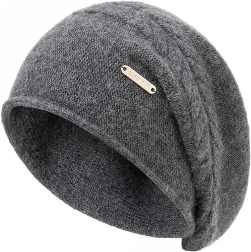 Vista 11 de Gorros de Punto Holgados para Mujeres de Cachemira Gorro de Esquí de Lana Tejida Suave y Cálido Gorro de Invierno A01-beige