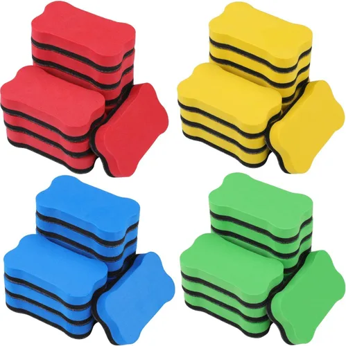 Vista 3 de Outus 48 borradores magnéticos para pizarra blanca, borradores en seco en forma de hueso, aptos para el hogar y la oficina, rojo, amarillo, azul