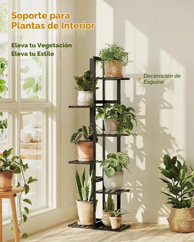 Vista 3 de Bamworld Soporte de bambú para plantas de interior con 6 niveles, estante de plantas de exterior, soporte de esquina para múltiples plantas, soporte