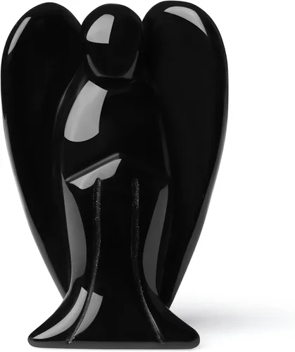 Vista 8 de YATOJUZI Estatua de ángel de obsidiana negra de 5 cm decorativa con cristales curativos de Reiki, piedra natural pulida tallada a mano, figuritas