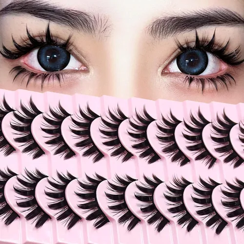 Vista 11 de 10 pares de pestañas postizas manga de aspecto natural, racimos ondulados, estilo puntiagudo de 0.630 pulgadas, pestañas japonesas de anime cosplay