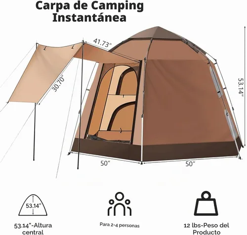 Vista 9 de TUKAILAI Instant Camping Tent, Hexagonal Design Automatic Dome Tent with 4 Mesh Windows and 1 Door, Easy Setup Pop Up Tent with Vestibule & Rainfly