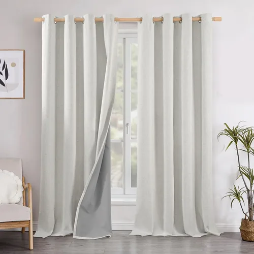 Vista 24 de YoungsTex - Cortinas opacas de lino para dormitorio, oscurecimiento de la habitación, cortinas con textura de lino, paneles con aislamiento térmico