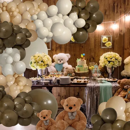 Vista 9 de PERPAOL 147 globos de café azul y marrón y 151 globos marrones para decoración de fiesta de cumpleaños de oso de peluche