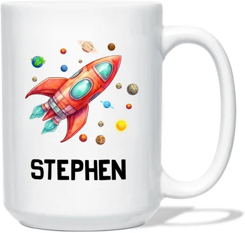 Vista 13 de Taza de café de avión personalizada con nombre de los niños, taza de café de avión personalizada de 11 onzas y 15 onzas, taza de cerámica blanca