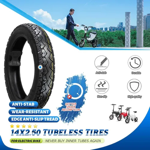 Vista 3 de Neumático Ebike de 14 x 2.50 con diseño resistente Neumático sin cámara de 14 pulgadas 14 2.50 para neumáticos de scooter eléctrico, banda