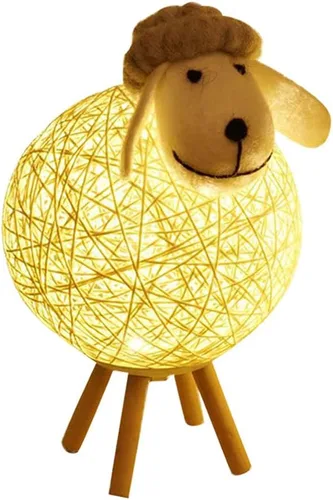 Vista 7 de JOEBO Lámpara de noche de alpaca, lámpara de escritorio, lámpara de lectura, mesa de cama ajustable, luz decorativa de oveja, lámpara de noche