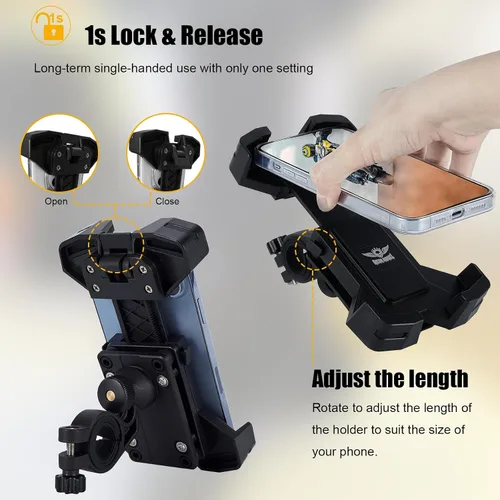Vista 2 de Soporte de teléfono para motocicleta, soporte para teléfono de bicicleta, scooter universal para manillar de motocicleta, abrazadera de teléfono