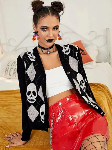 Vista 6 de Aretes de Halloween para mujer, lindos aretes colgantes de calabaza fantasma, con cuentas, espeluznante sombrero de bruja de calavera boo truco RIP