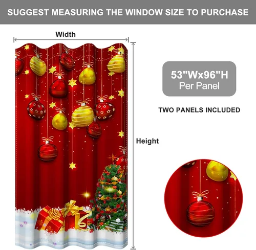 Vista 39 de Cortinas con adornos de Navidad impresos, cortinas para ventana de chimenea, calcetines de Navidad, árboles de Navidad, regalos, paneles opacos