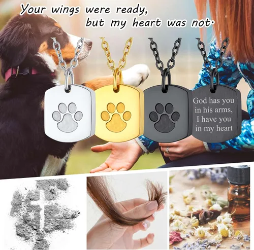 Vista 138 de FindChic Collares personalizados con urna para cenizas, barra vertical, gato, luna, reloj de arena, garra de perro, acero inoxidable, chapado en oro
