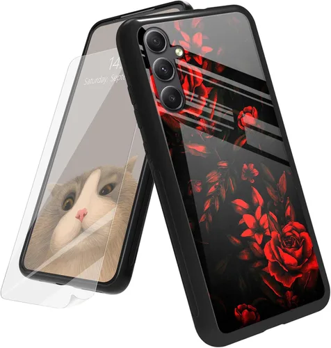 Vista 152 de Funda para Samsung Galaxy A12 5G con protector de pantalla, parte trasera de vidrio templado + TPU de silicona suave que absorbe los golpes