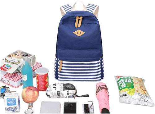 Vista 7 de Abshoo - Mochila de lona a rayas mochilas de adolescentes para niñas mochila escolar