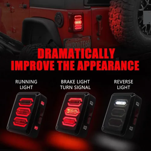 Vista 5 de Luces traseras LED DKMGHT para Jeep Wrangler JK JKU 2007-2018, [Aprobadas por DOT] [Lente ahumada] [Conexión y uso] Ojo del diablo ahumado Gen4