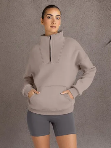 Vista 6 de Trendy Queen - Sudaderas con medio cierrey capucha de gran tamaño, comoda, extragrande, para otoño, Y2K, ropa de invierno, 2024