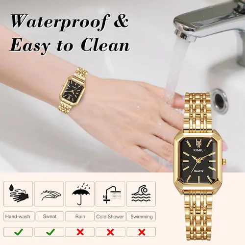 Vista 6 de RORIOS Reloj rectangular de acero inoxidable para mujer, reloj de pulsera de cuarzo