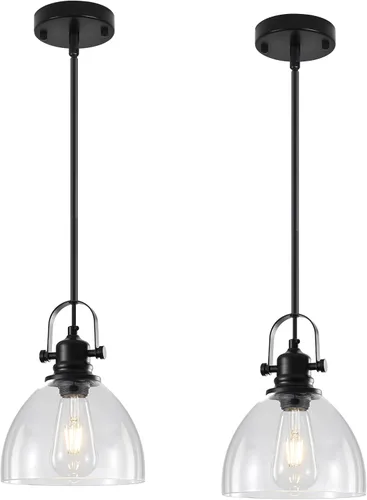 Vista 17 de Luces Colgantes de Vidrio para Isla de Cocina, 7.5 pulgadas Luces Colgantes de Vidrio Dorado 1-Paquete, Lámpara Colgante Moderna con Pantalla